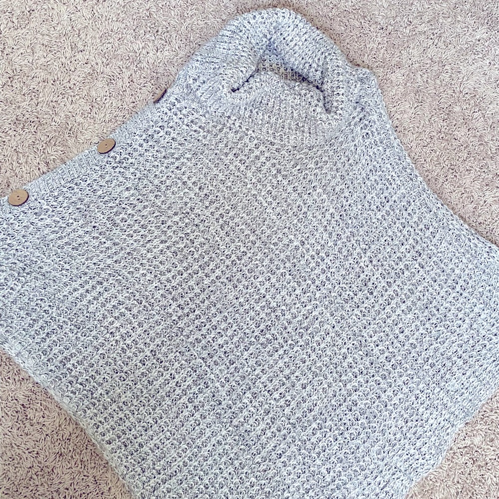 Light gray acrylic turtleneck poncho. One size fits all